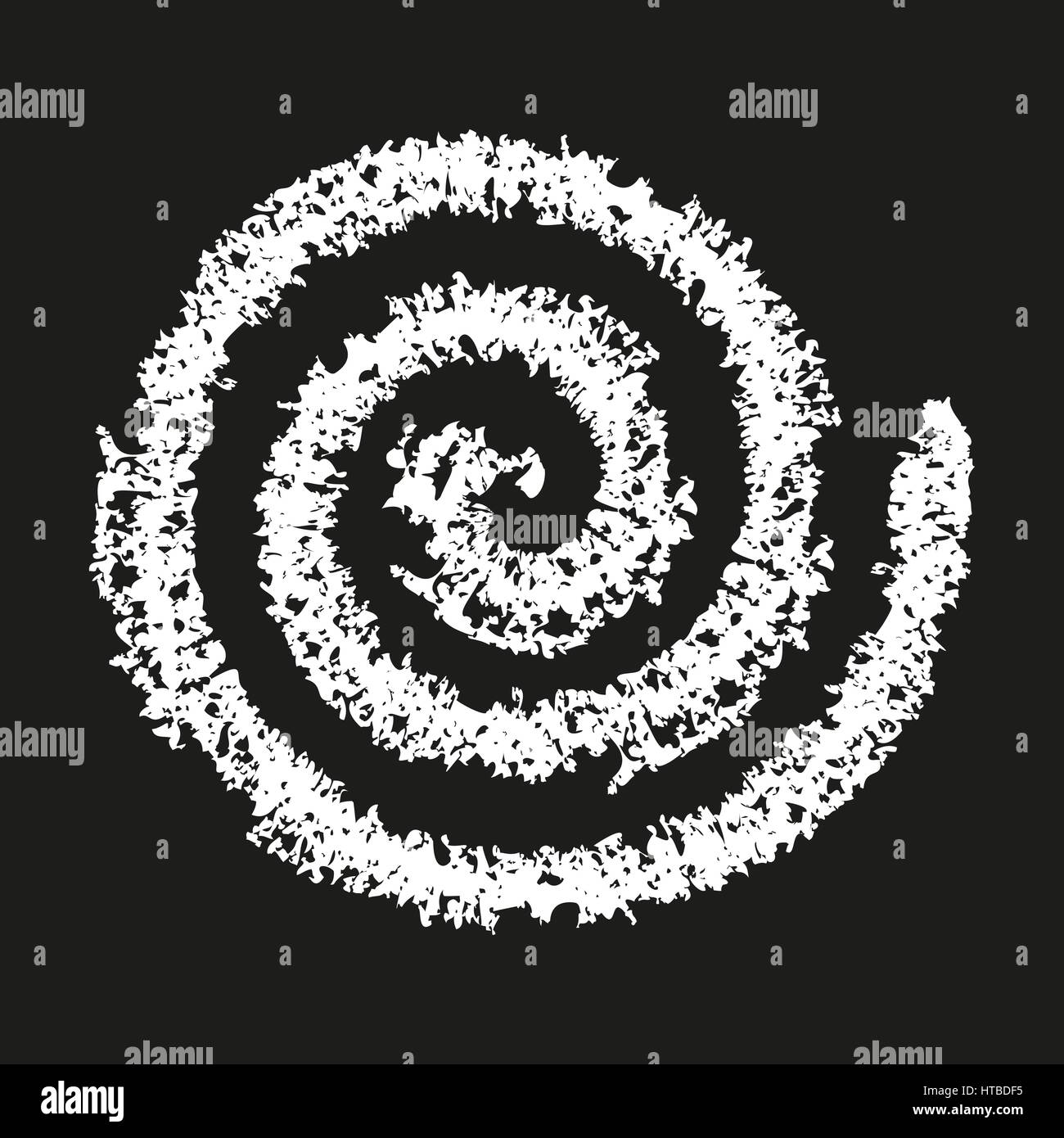 Spiral symbol hand painted crayon. Decorative graphic design element. Concentric curvy shape, swirling chalk swash on black background. Movement, endl Stock Vector