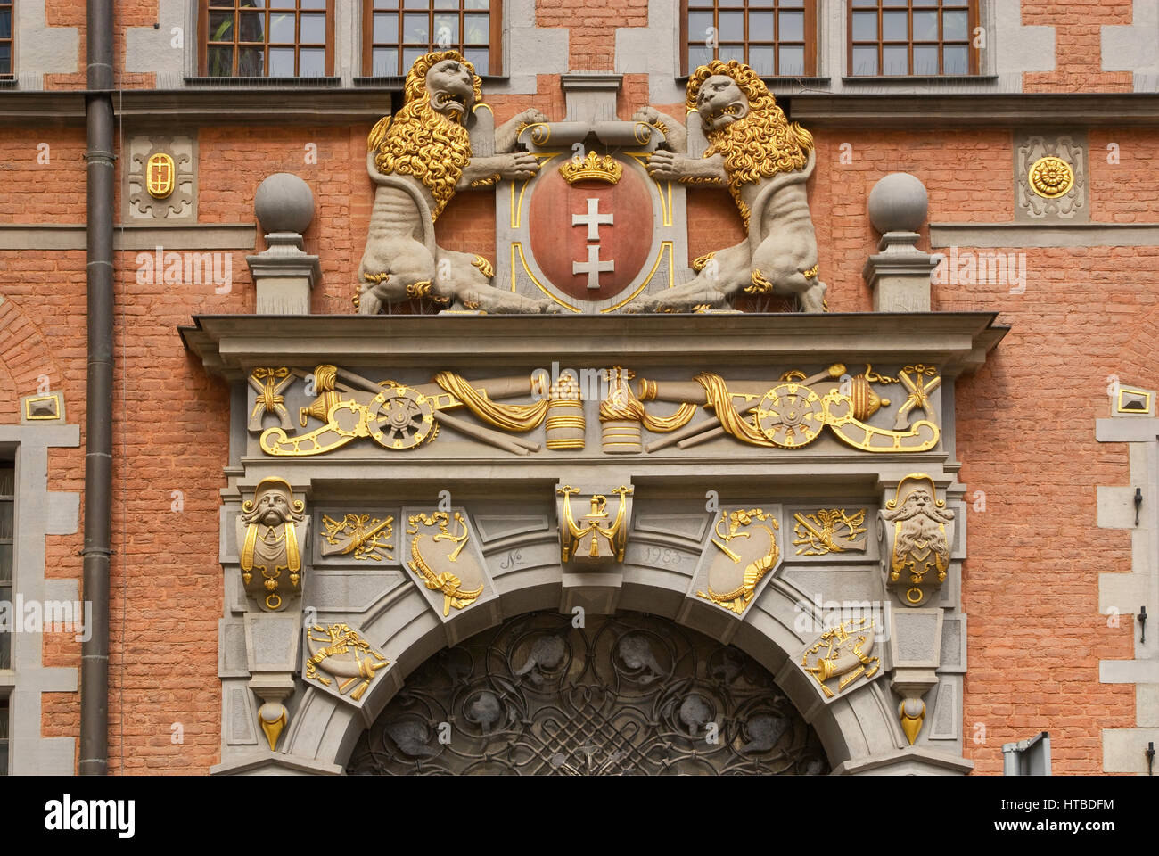 Coat of arms of Gdansk at portal at Great Arsenal in Gdansk, Pomerania, Poland Stock Photo