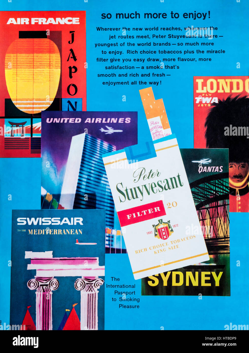 A 1960s magazine advertisement advertising Peter Stuyvesant cigarettes. Stock Photo