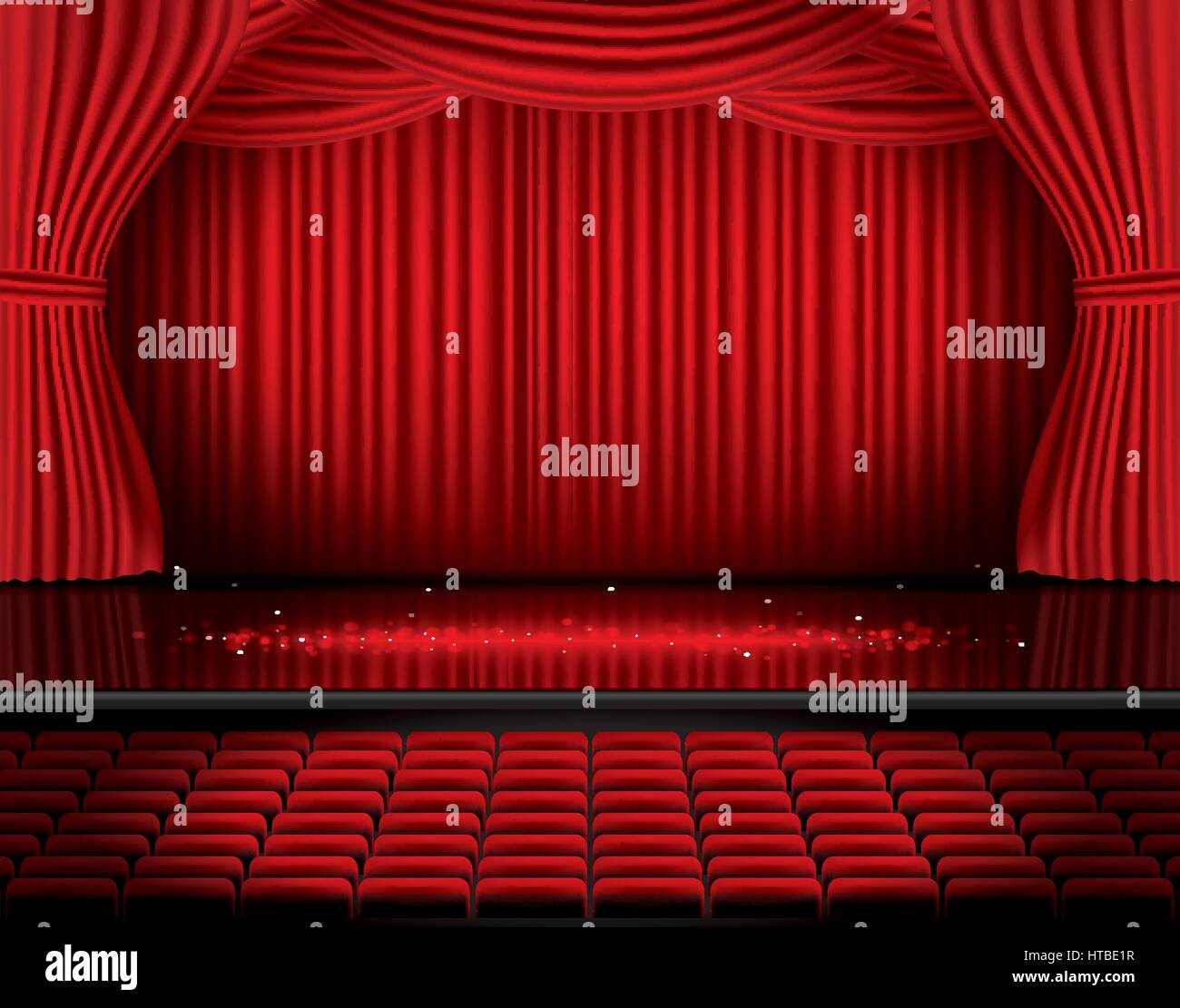 Red Stage Curtain with Seats and Copy Space. Vector illustration ...