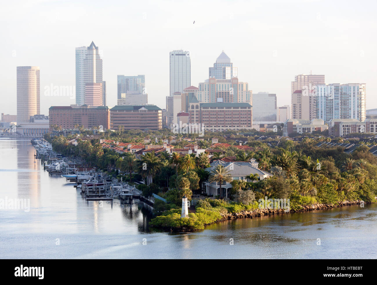 The morning view of Harbour Island point with a lighthouse and Tampa