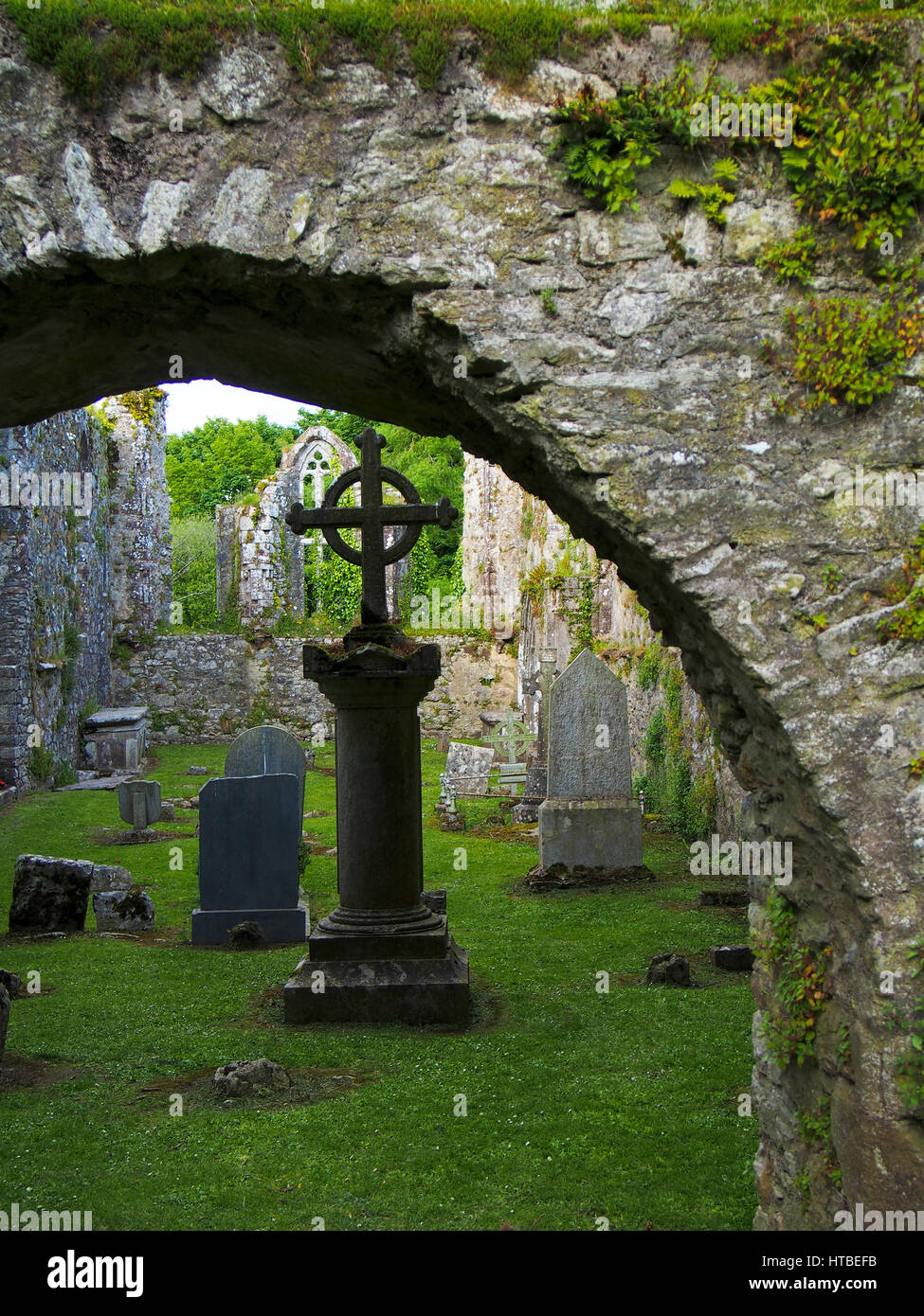 Tombstones at an old cemetery near Castletownroche in Cork County Ireland. Stock Photo