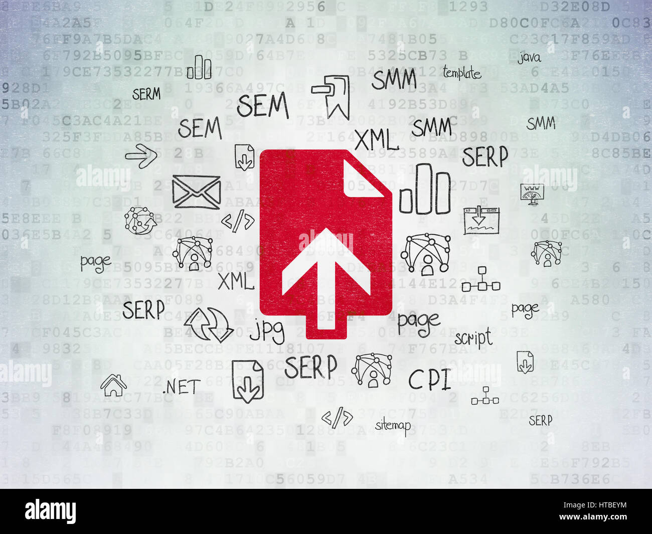 Web development concept: Upload on Digital Data Paper background Stock ...