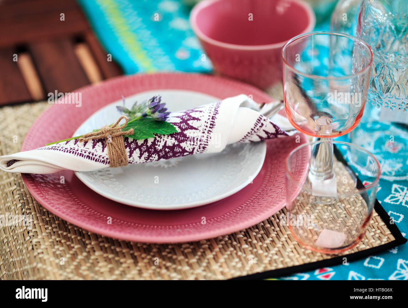 Summer table setting for lunch, close up photo Stock Photo Alamy