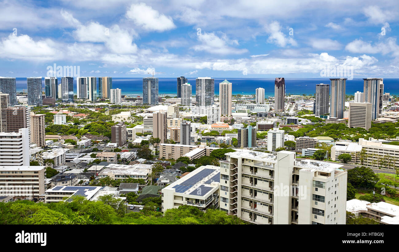 Honolulu Hawaii City High Rise Skyline Stock Photo