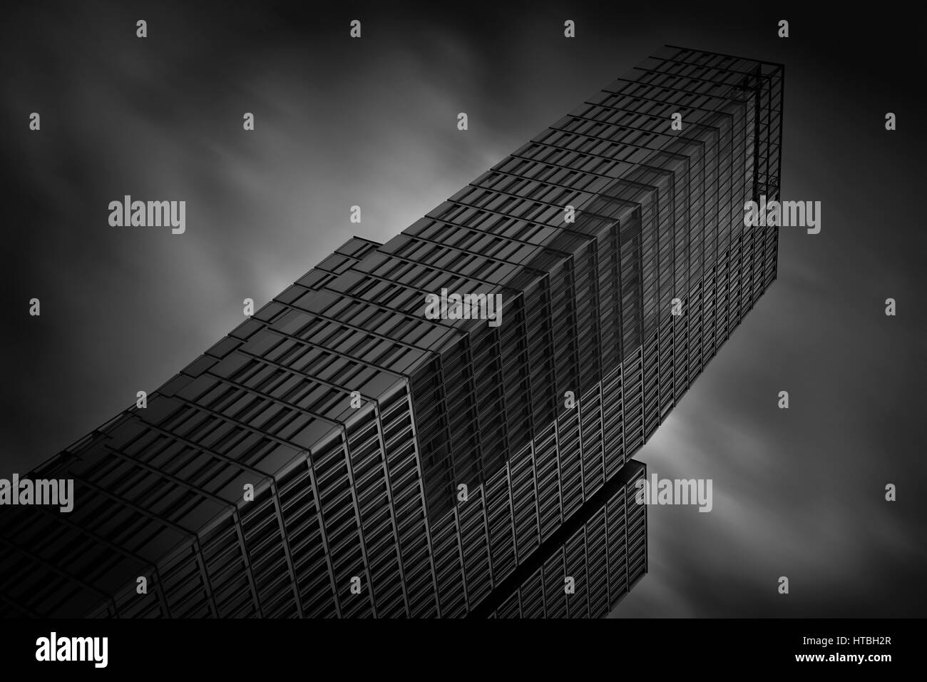Black and white capture of the Nextower building in Frankfurt am Main, Germany Stock Photo
