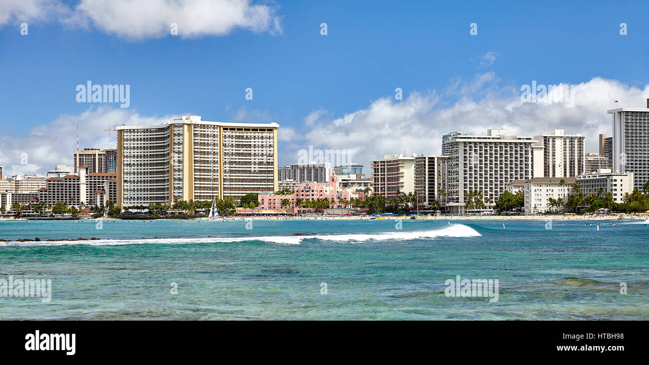 ocean waves off the coast of Waikiki Hawaii Stock Photo