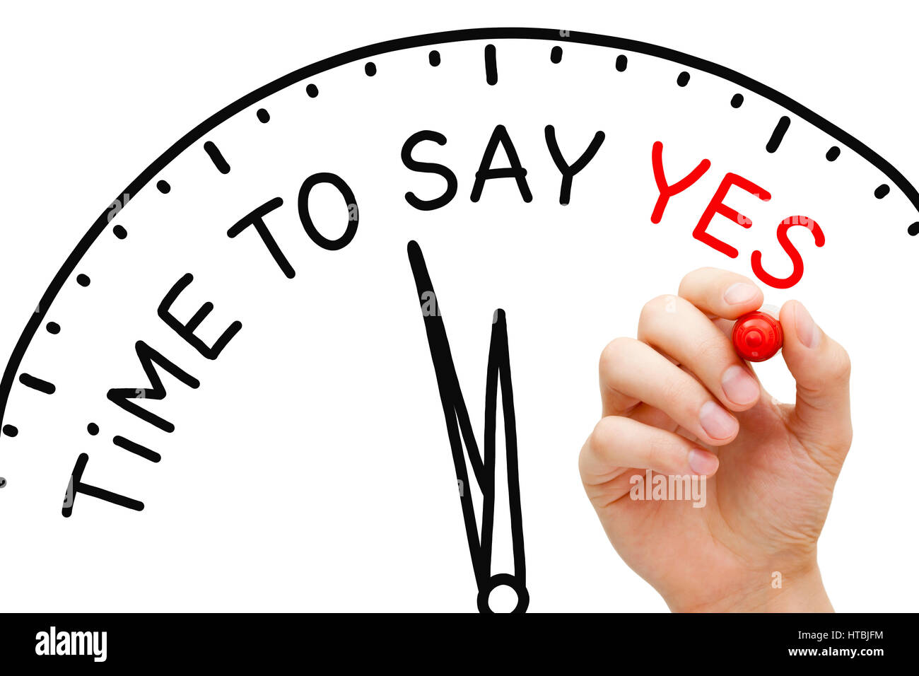 Hand writing Time To Say Yes concept with marker on transparent glass board. Stock Photo