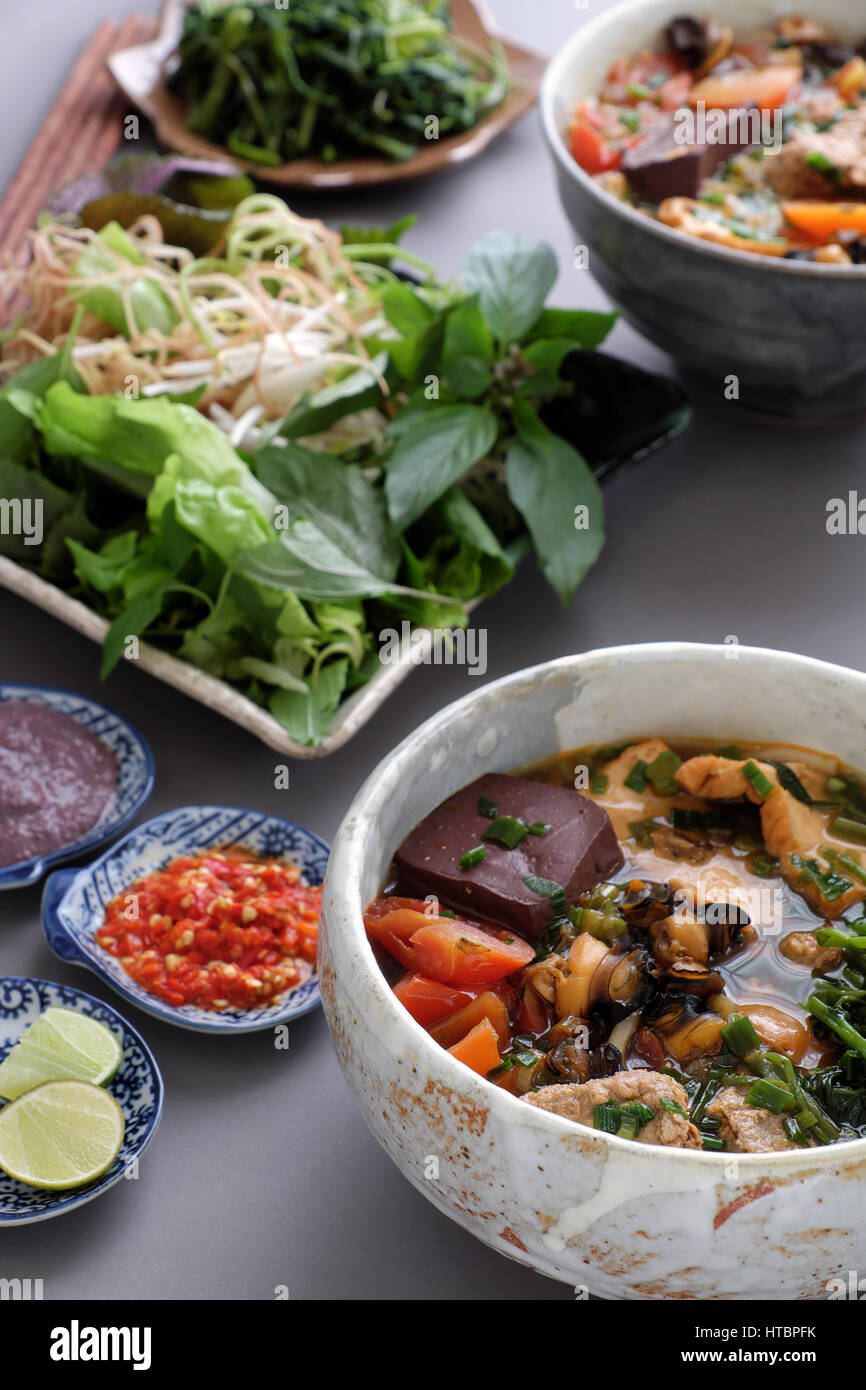 Vietnamese food, bun rieu and canh bun, popular street food cook from ...