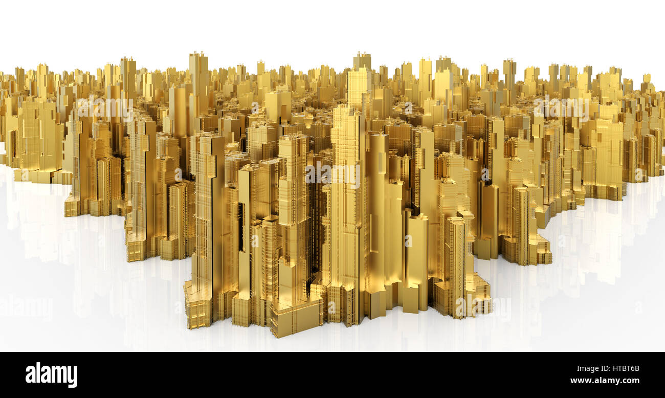 3d rendering gold building on white background Stock Photo