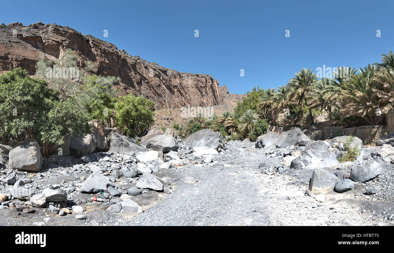 Wadi a dry river bed in the middle east Oman Stock Photo Alamy