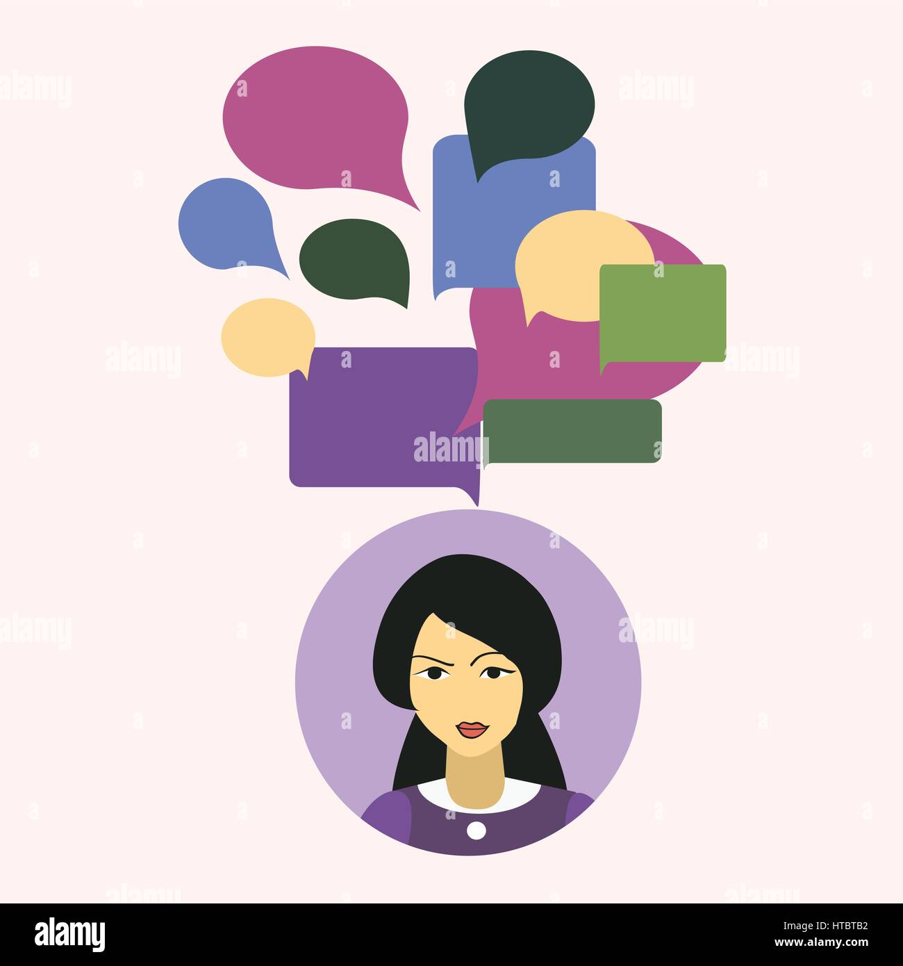 Chinise beautifull nice women with chat message. Business support. Stock Vector