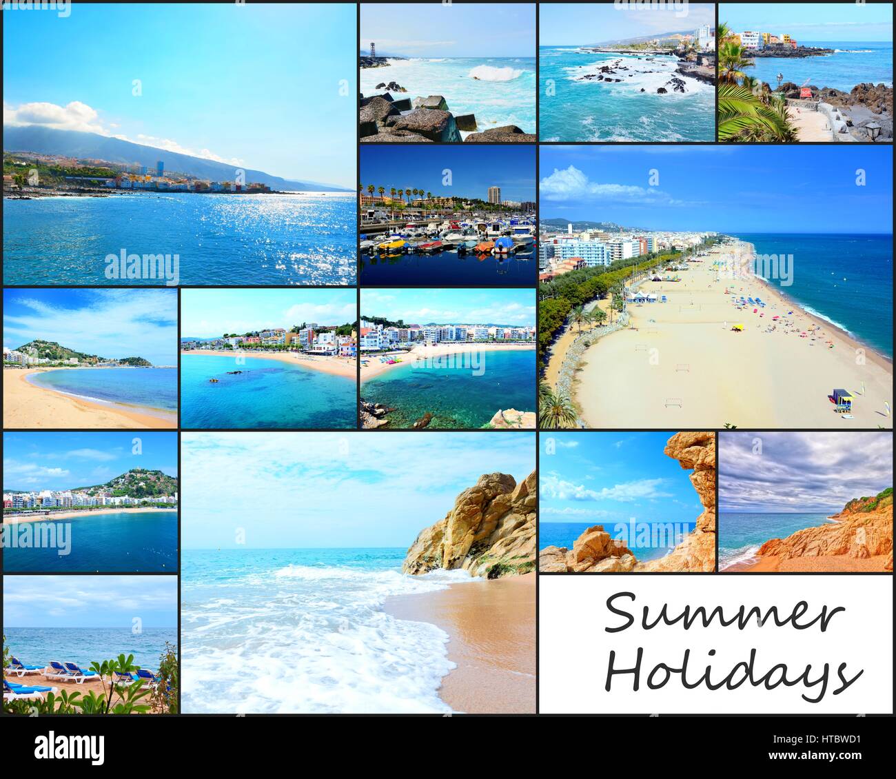 Collage of travel pictures from the holidays on the beach and sea. Stock Photo