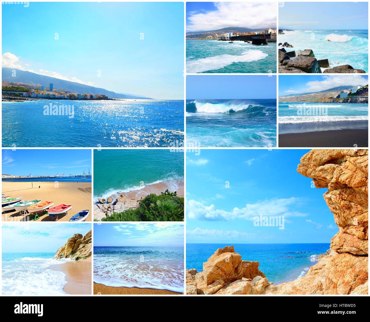Collage of travel pictures from the holidays on the beach and sea. Stock Photo
