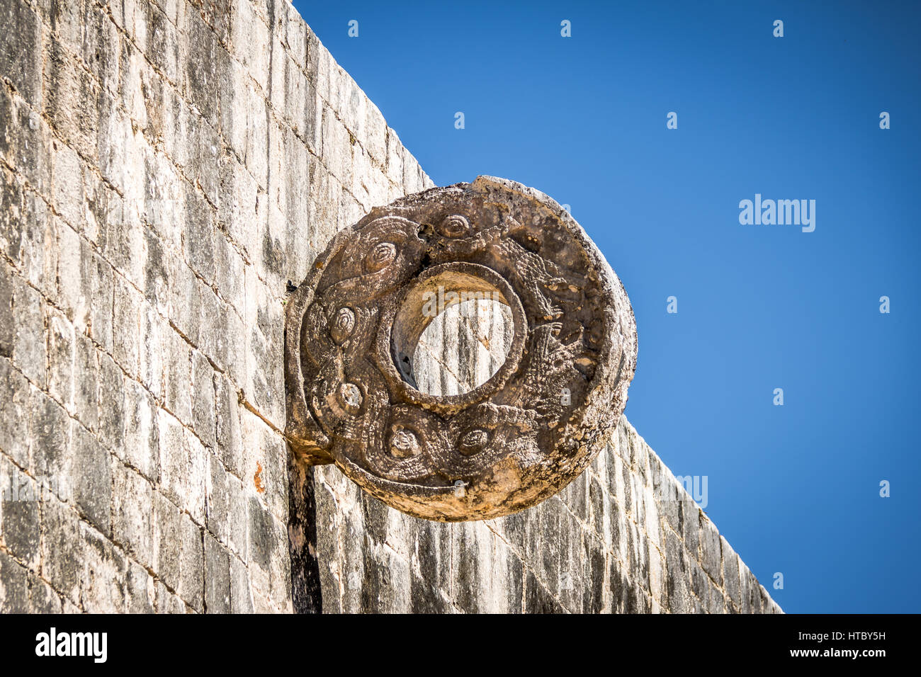 Detail of ball game court (juego de pelota) at Chichen Itza - Yucatan, Mexico Stock Photo