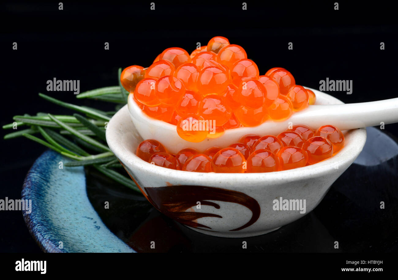 Japanese style raw salmon eggs so beautiful orange color Stock Photo