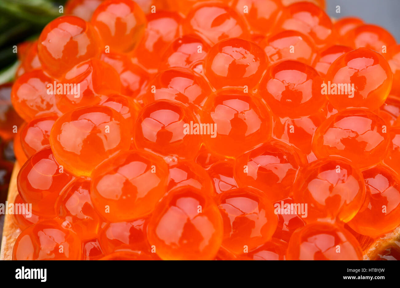 Japanese style raw salmon eggs so beautiful orange color Stock Photo