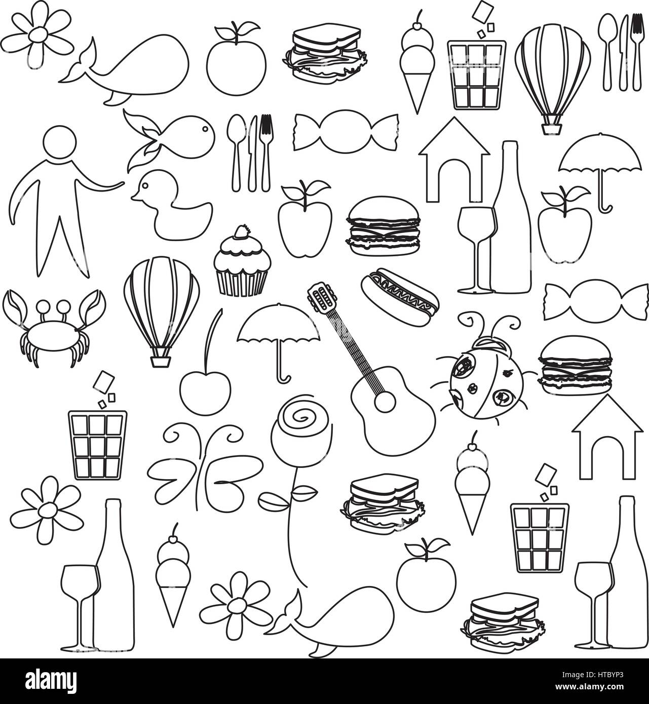 sketch contour set elements daily life icon vector illustration Stock Vector