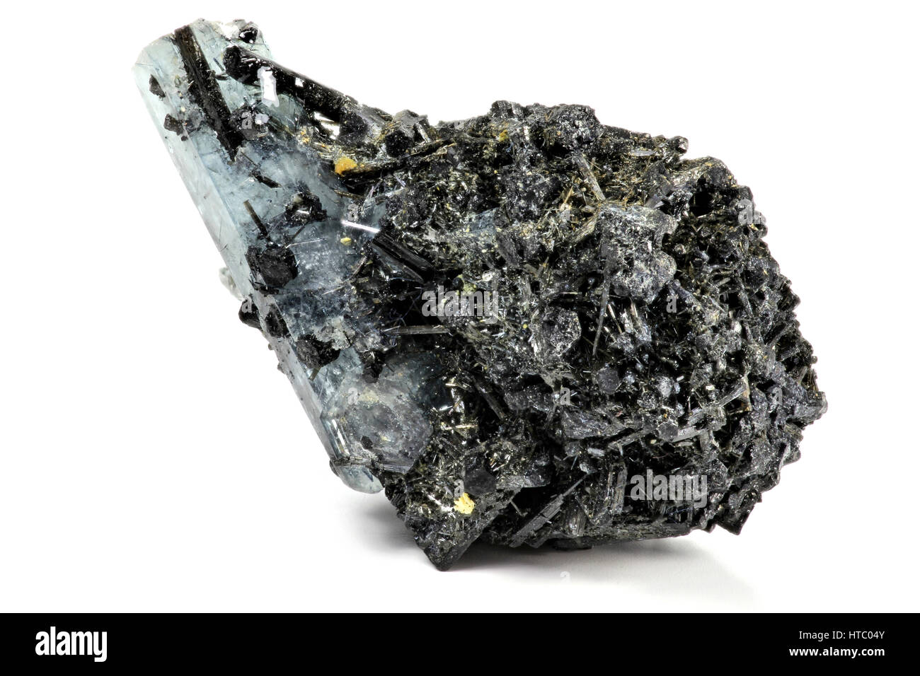 aquamarine crystal from Erongo/ Namibia nestled in matrix isolated on white background Stock Photo