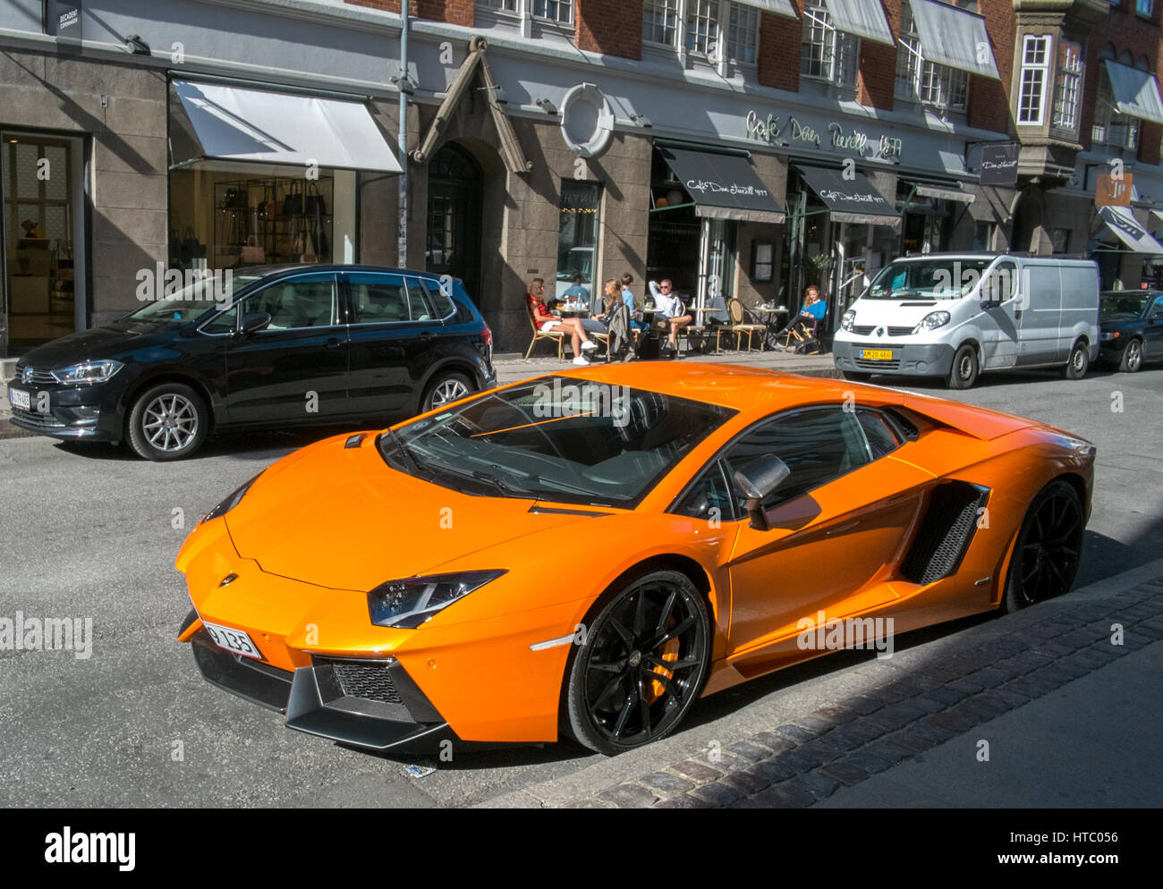 Lamborghini Aventador on Store Regnegade, Copenhagen, Denmark Stock Photo