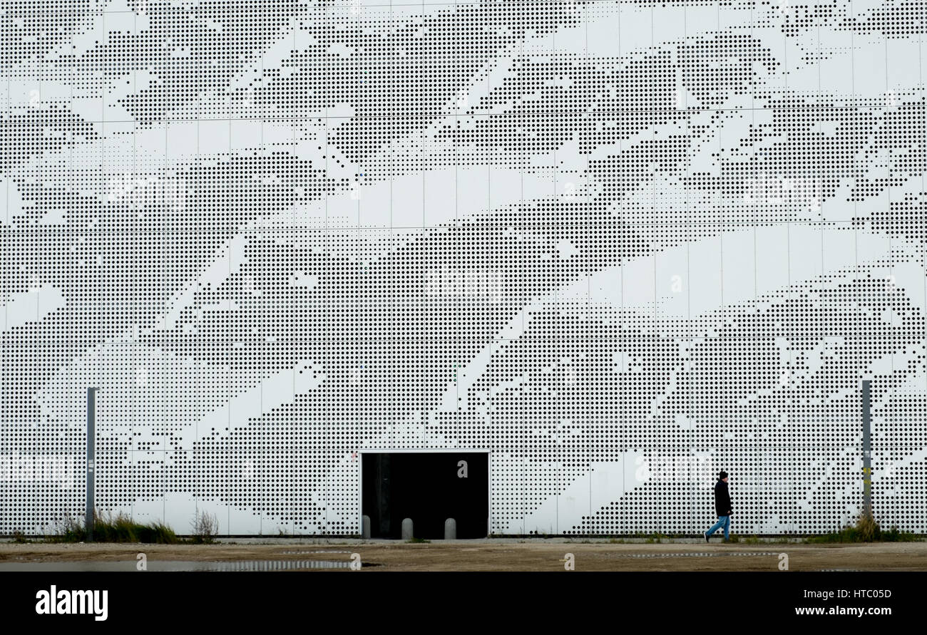 Perforated facade in Automobile pattern at P-house in Ørestad Syd