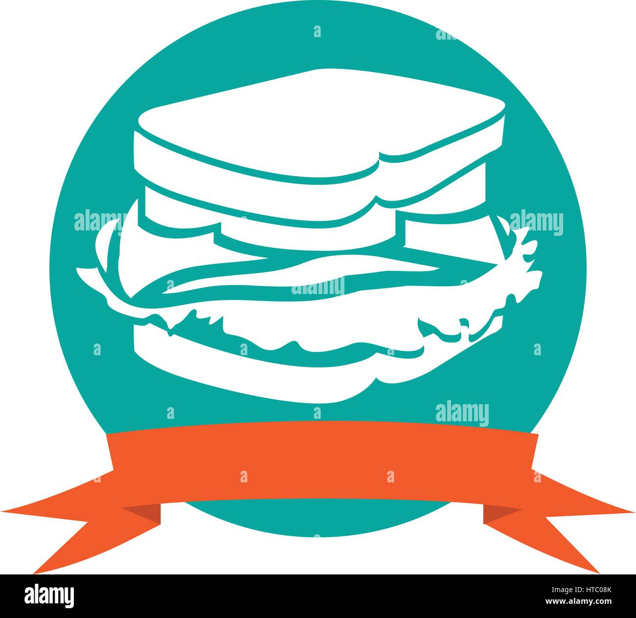colorful circular frame with ribbon and sandwich vector illustration ...