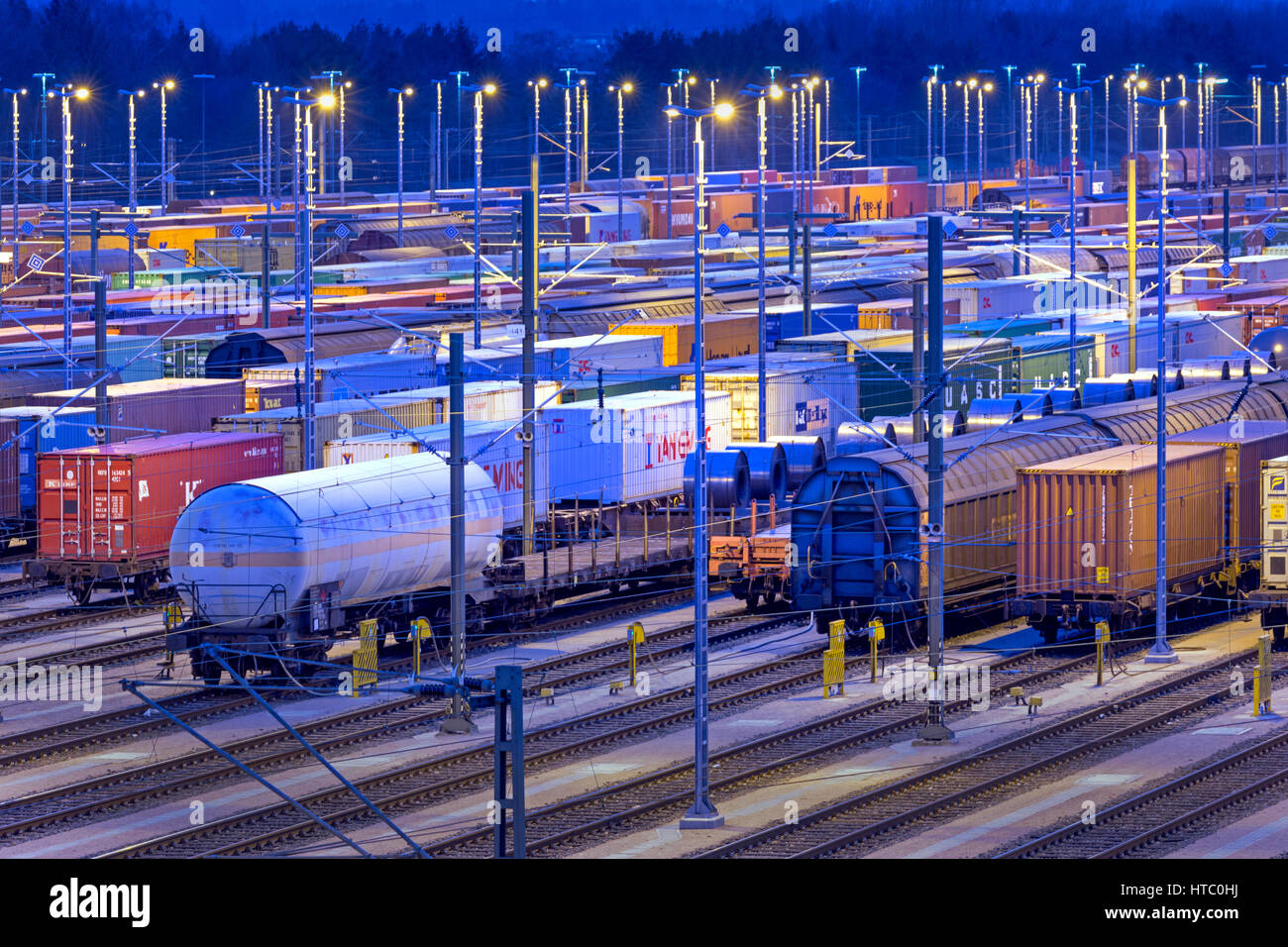 Parked goods wagons at the railway station Maschen, Lower Saxony, Germany, Europe Stock Photo