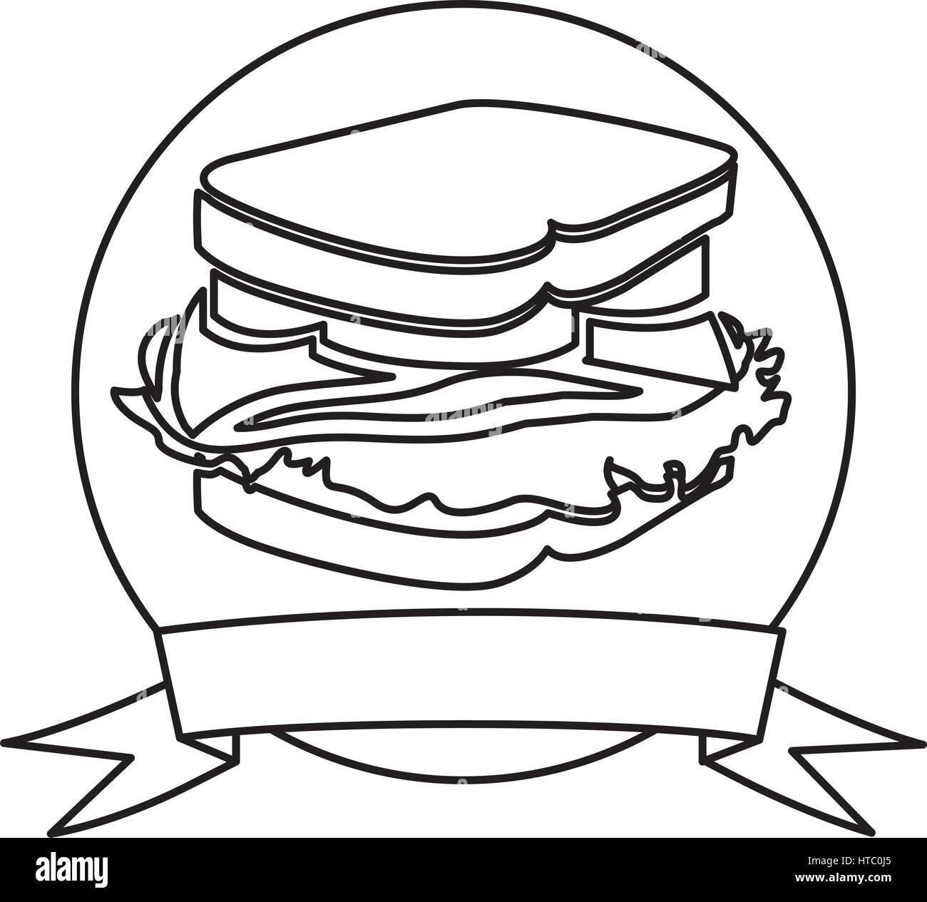 silhouette circular frame with ribbon and sandwich Stock Vector Image ...