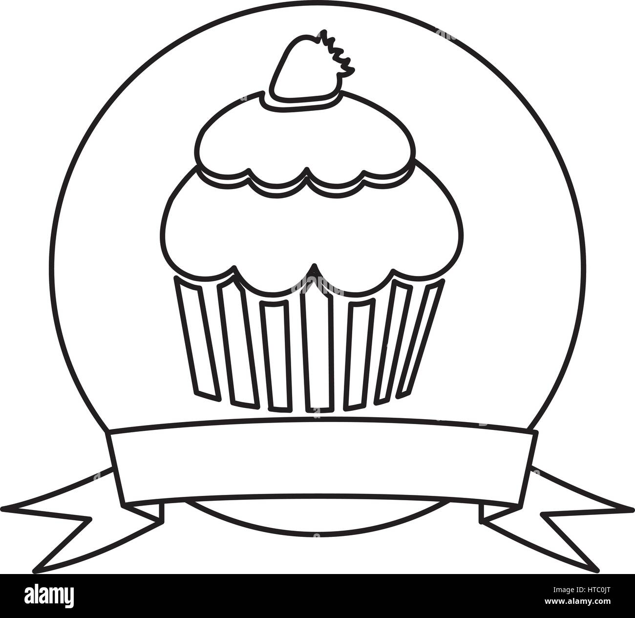 silhouette circular frame with ribbon and cupcake Stock Vector Image ...