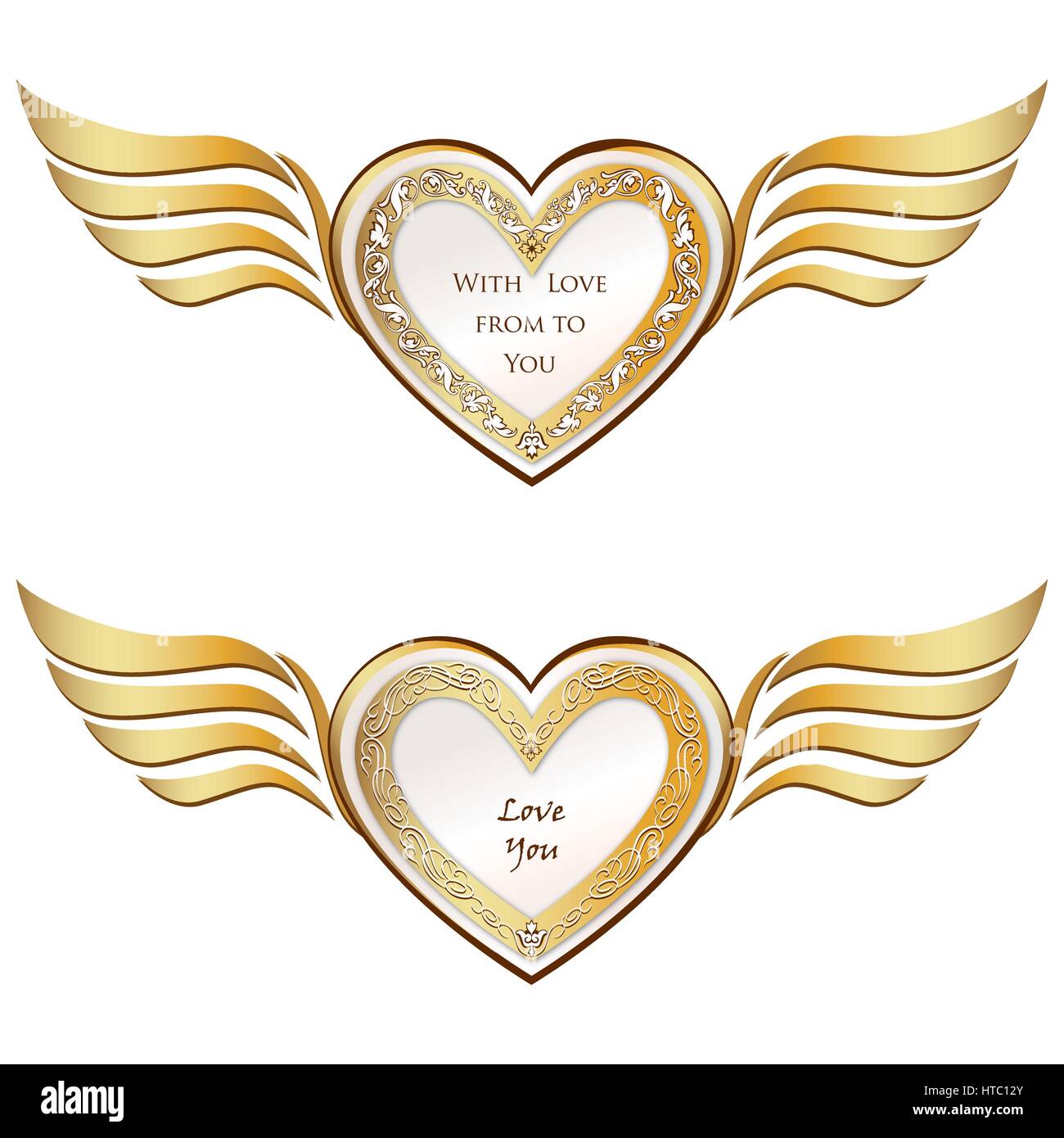 Golden Wing Heart Set Love Hearts Pattern For Valentine S Day Holiday Ornamental Decor Element Good For Greeting Card Design Stock Vector Image Art Alamy