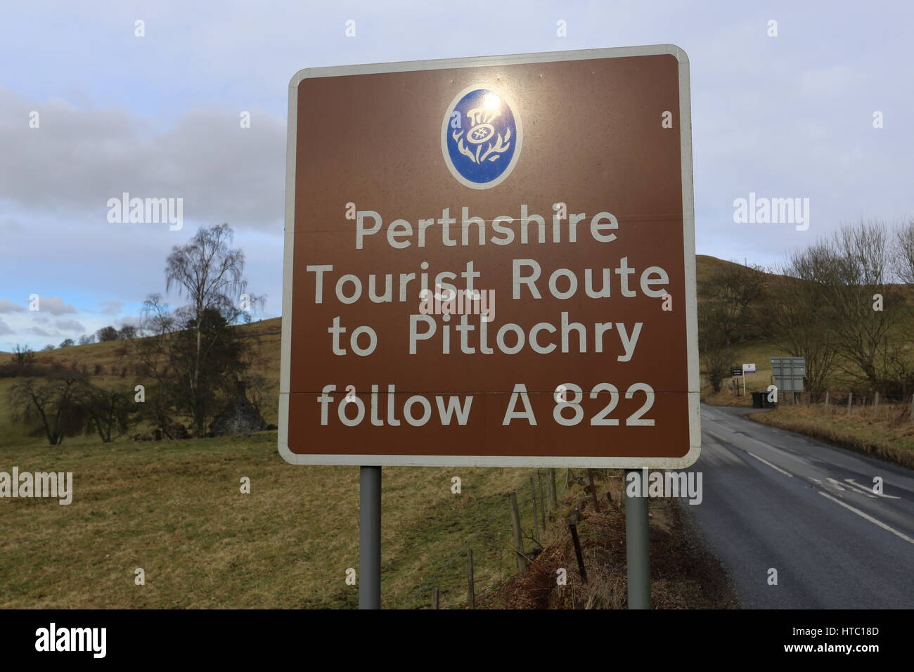Sign for Perthshire tourist route near Monzie Perthshire Scotland March ...