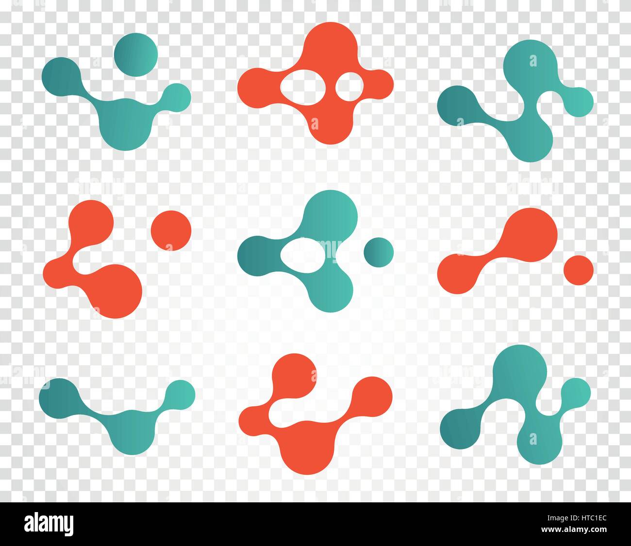 Isolated abstract red and blue color logo set, molecules logotype collection, chemical elements on white background vector illustration Stock Vector