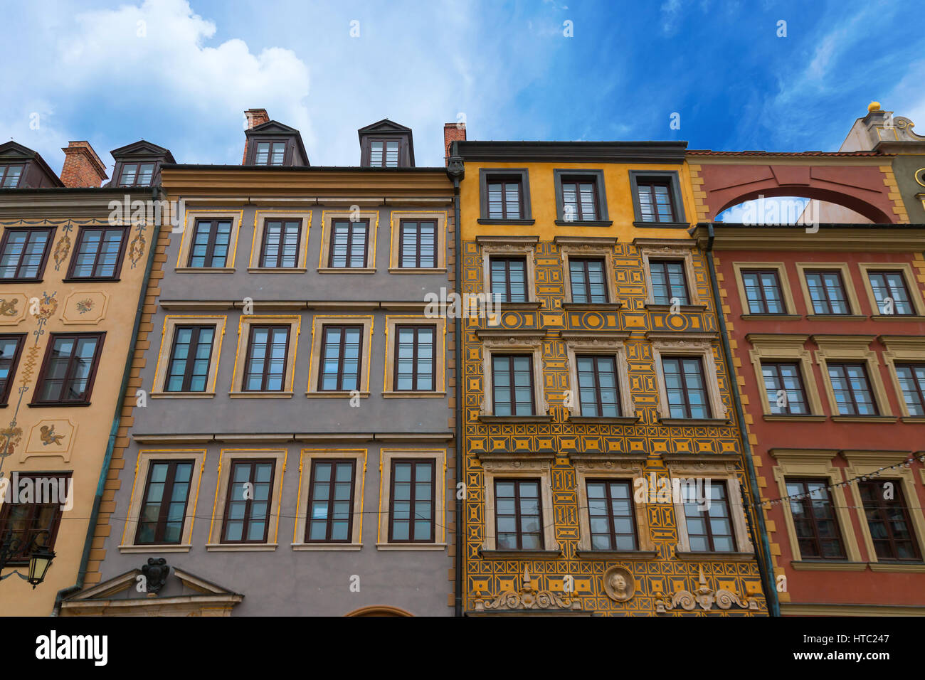 Old, landmarked buildings in the Old Town in Warsaw, Poland. Stock Photo