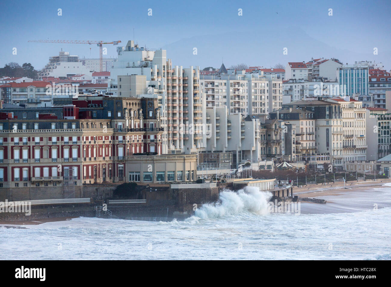 The town of Biarritz by a stormy day ( Atlantic Pyrenees - France). Ville de Biarritz un jour de tempête (Pyrénées-Atlantiques - Aquitaine - France). Stock Photo