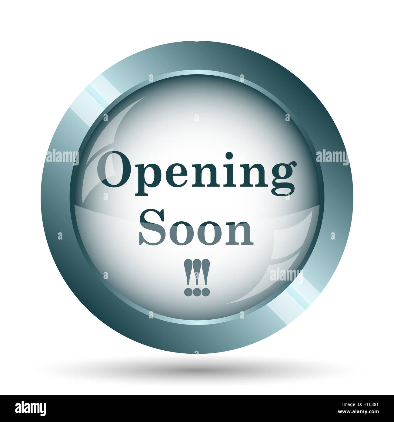 Opening soon icon. Internet button on white background Stock Photo - Alamy