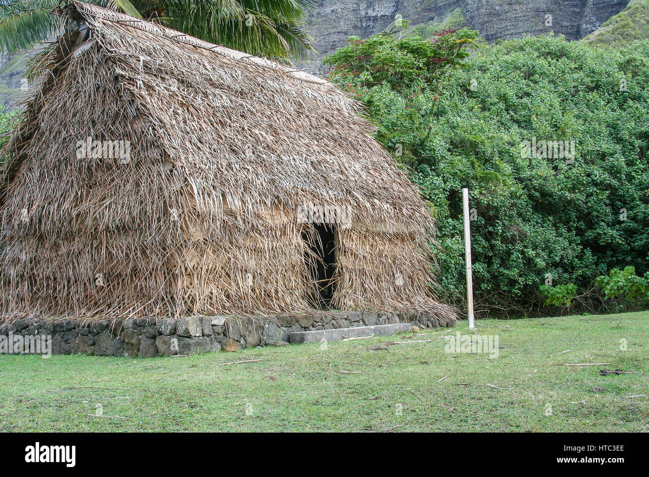 Small grass hut on the Kualoa Ranch where movies are shot, Oahu, Hawaii ...