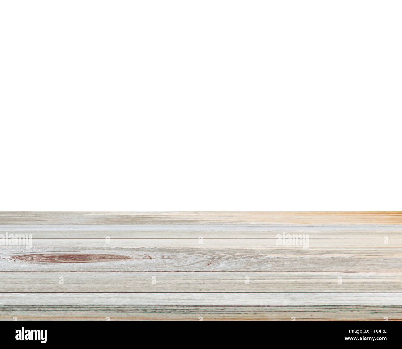 Empty wooden table top isolated on white background for product display montages Stock Photo