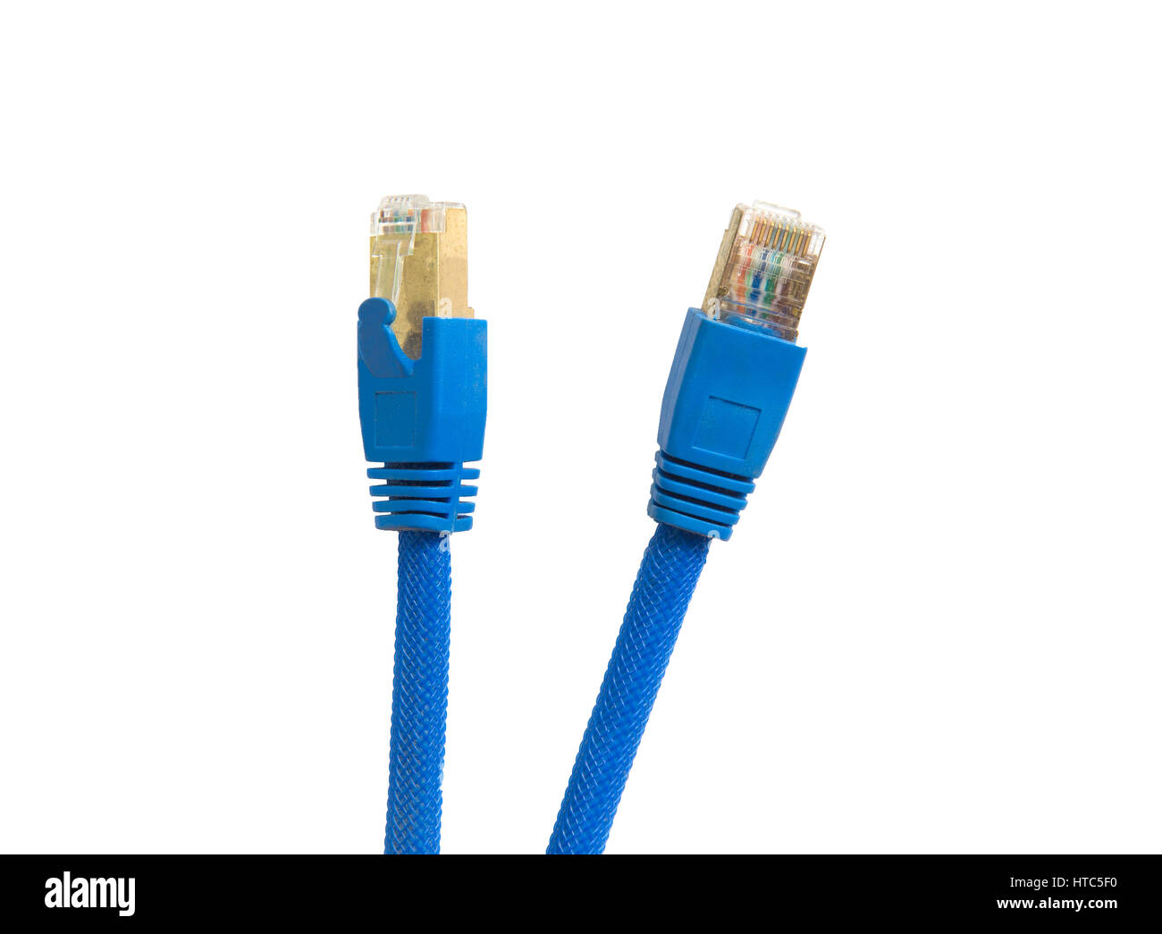 Blue network cables isolated on white background Stock Photo