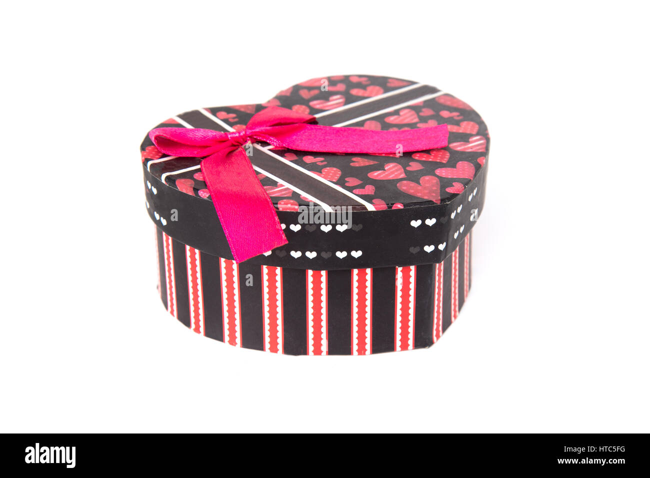 Red heart shape gift box isolated on white background. Stock Photo