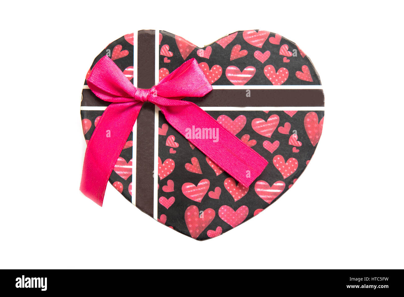 Red heart shape gift box isolated on white background. Stock Photo