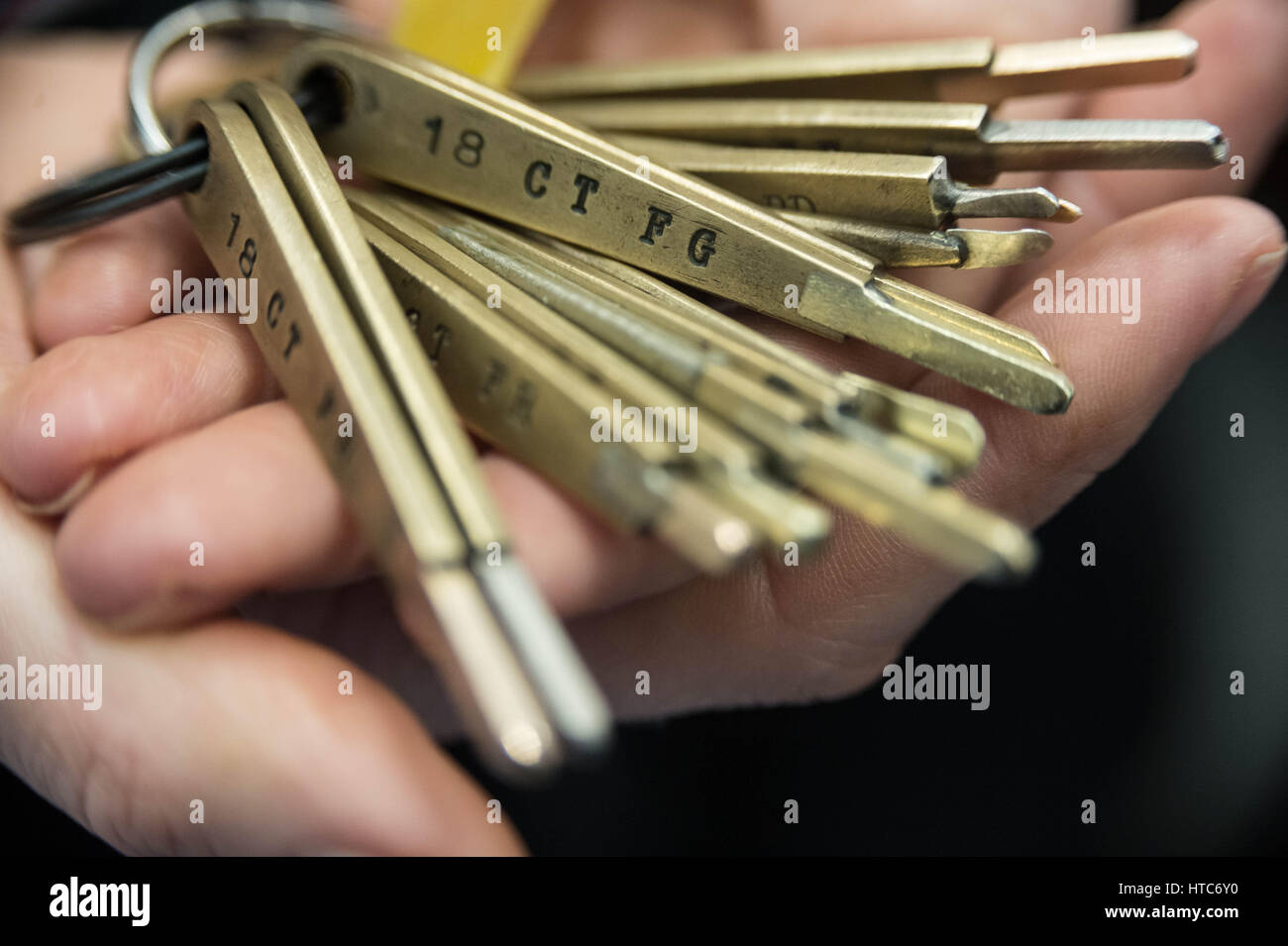 Gold Testing Needles at The Assay Office in London, UK. Stock Photo