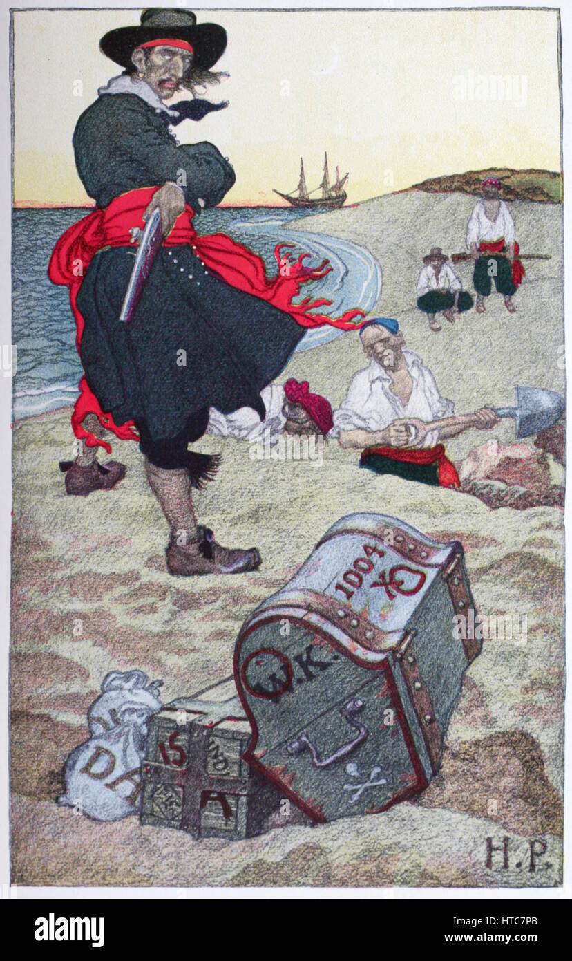 CAPTAIN WILLIAM KIDD (1654-1701) Scottish sailor and pirate as shown Howard Pyle's 1921  Book of Pirates Stock Photo