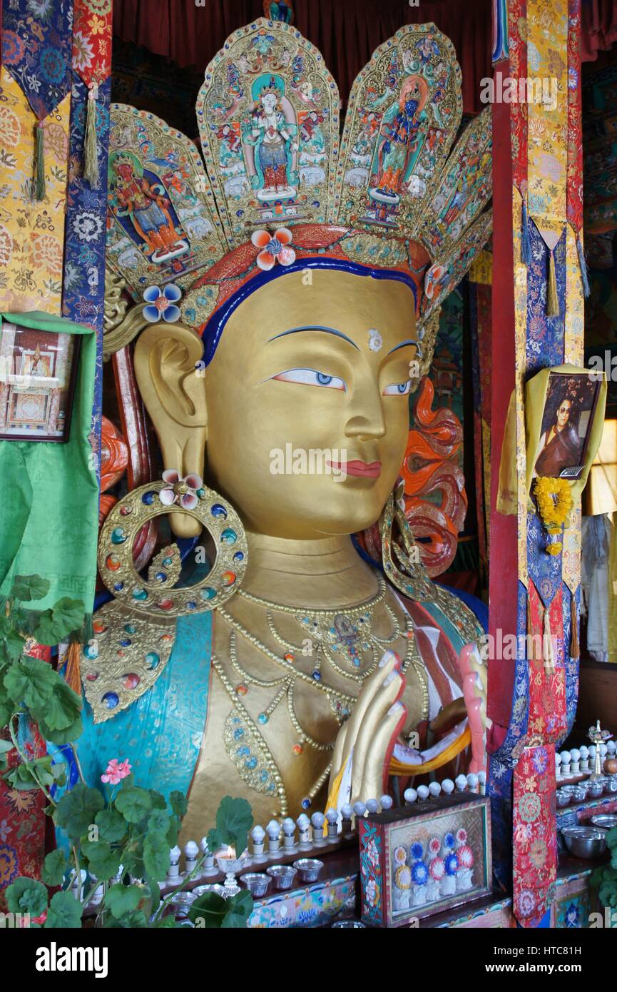 The Maitreya Buddha at Tikse Monastery. Stock Photo