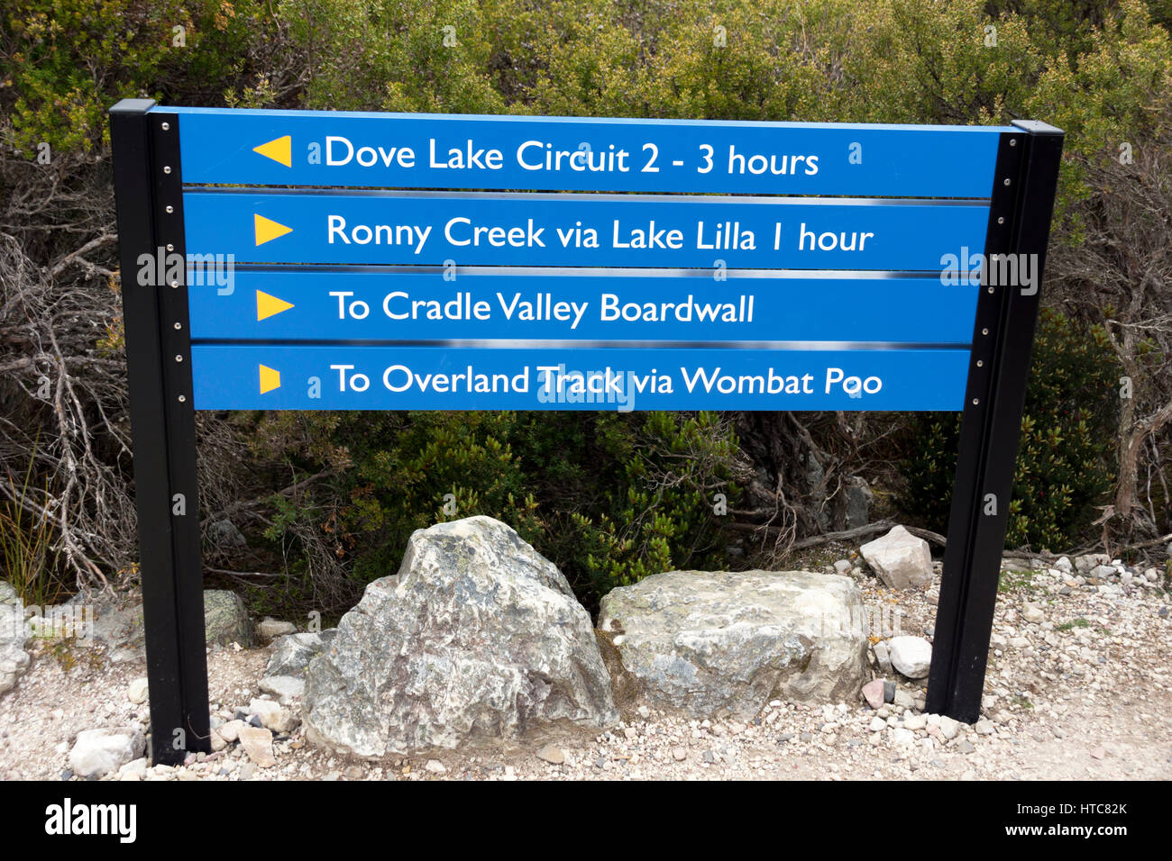 Sign depicting walking trails at Dove Lake, Cradle Mountain, Tasmania Stock Photo