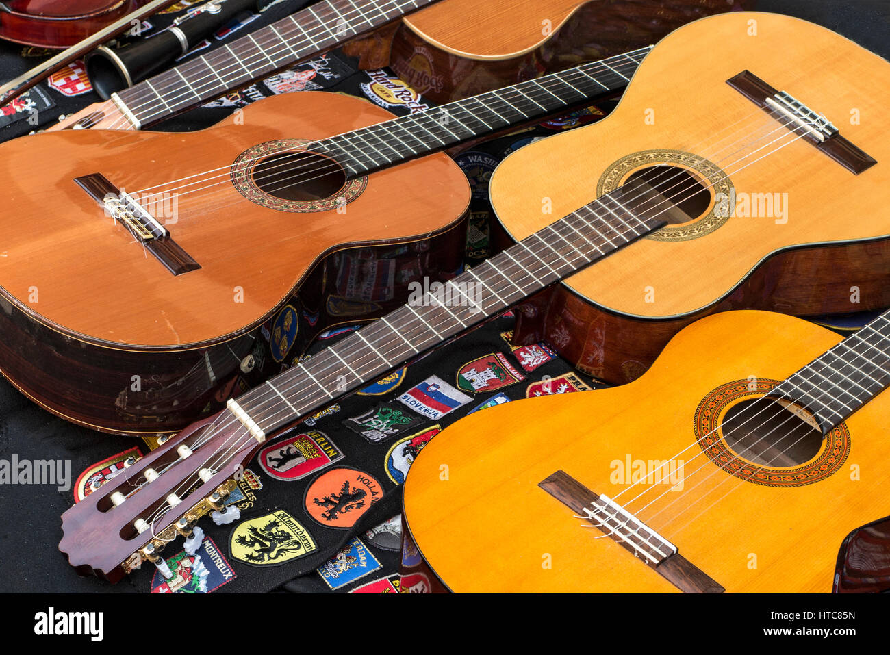 Guitars in musical instrument shop Porto Portugal Stock Photo