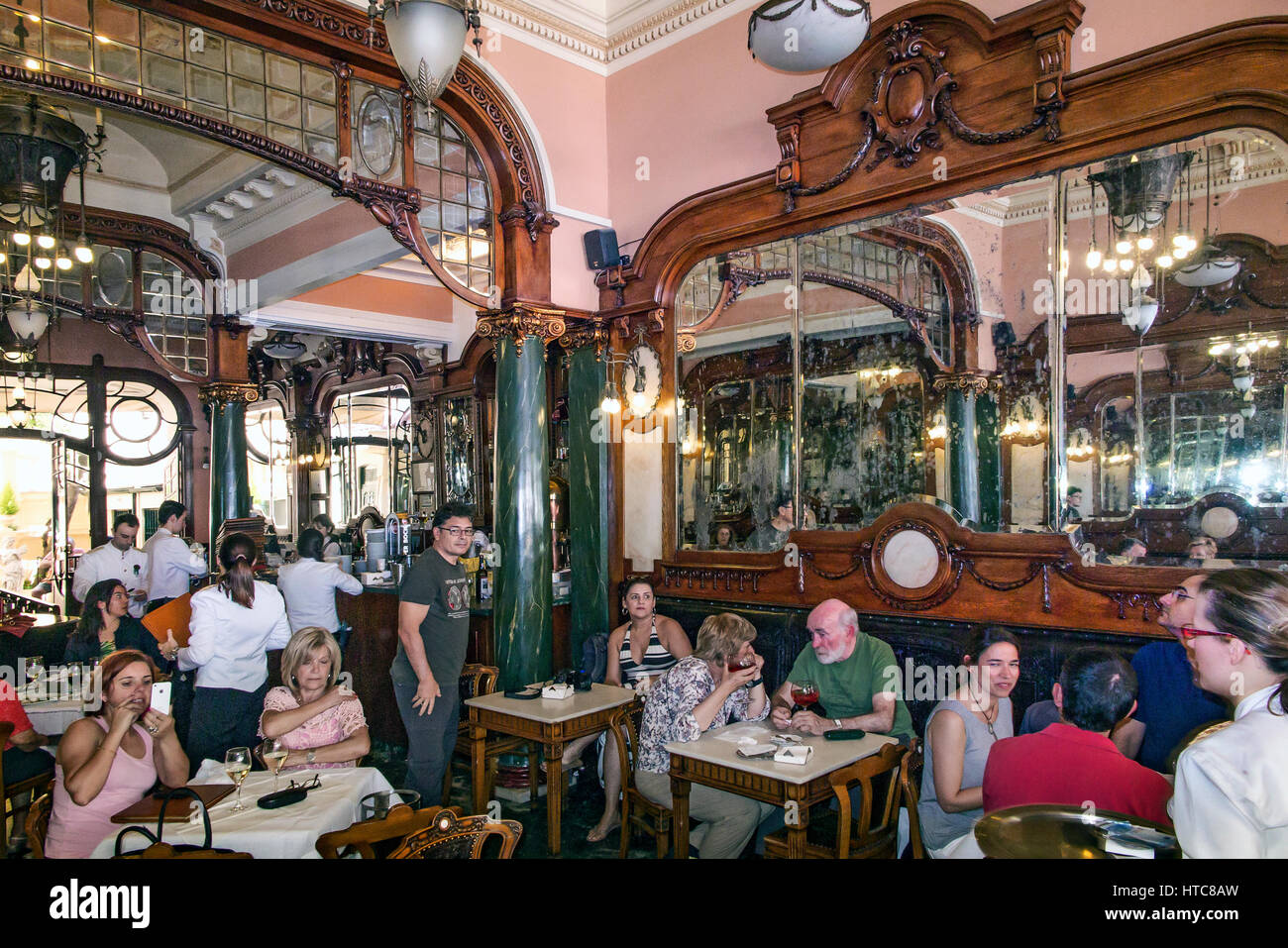 Tourists in a cafe Ribeira Porta Portugal Stock Photo