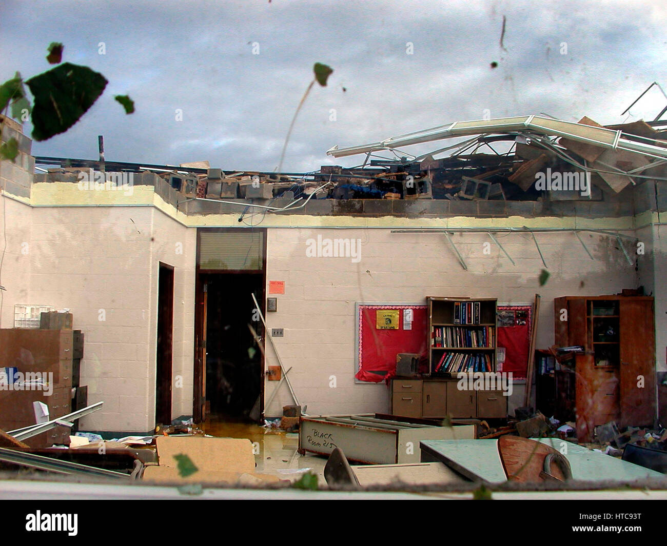 tornado damage to Laurel High School 2001 Laurel, Md Stock Photo