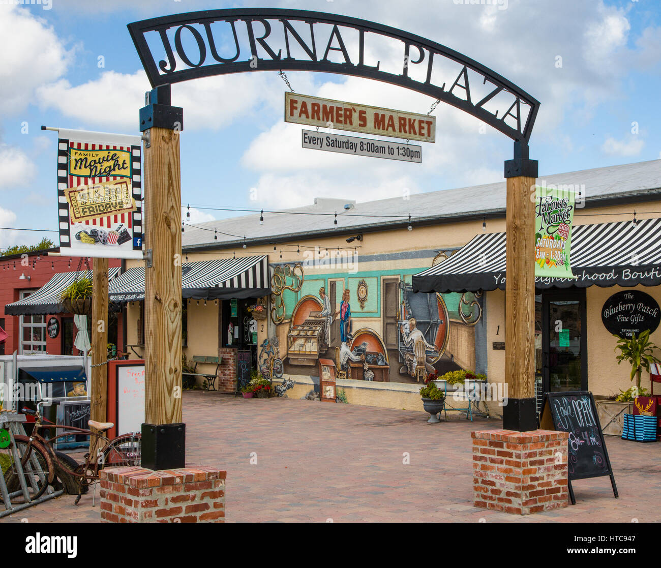 Art murals painted on outdoor building walls in Lake Placid Florida known as the Town of Murals Stock Photo