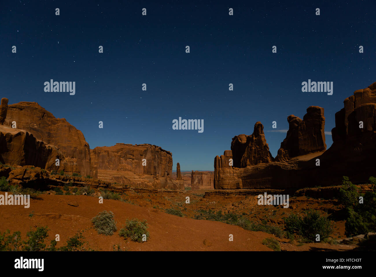 Park Avenue under night sky and moonlight, Arches National Park, UT, USA Stock Photo Alamy