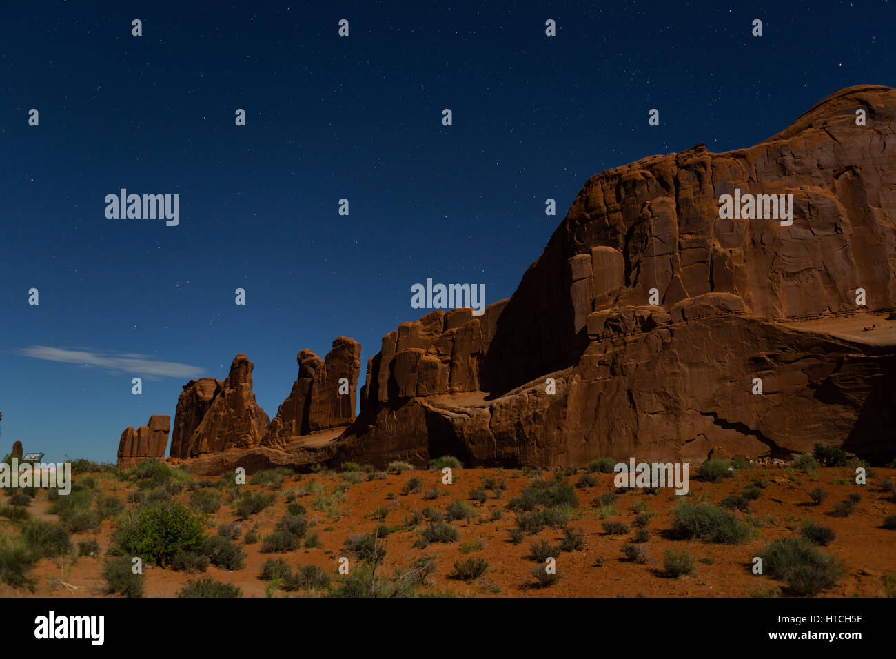 Park Avenue under night sky and moonlight, Arches National Park, UT, USA Stock Photo Alamy